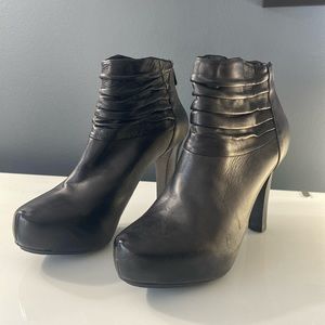 Zip up me too platform heeled boots, soft leather